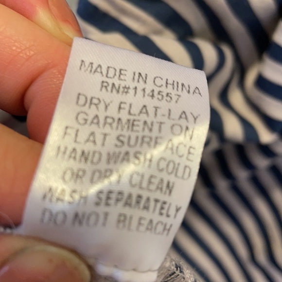 LE Sample blue/gray stripe high/low tank w/yellow detail size large - Picture 6 of 6